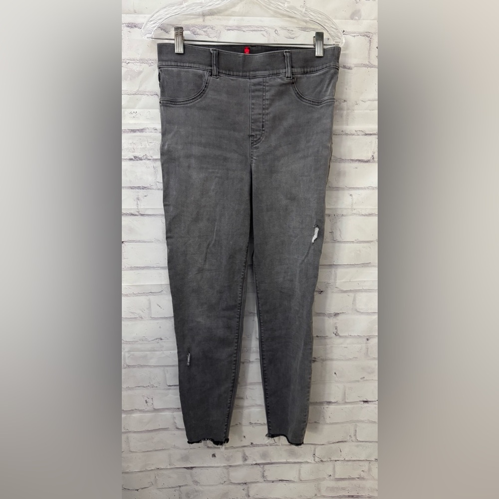 Spanx Distressed Denim Leggings Vintage Gray Size Large Stretch Slimming 20213R